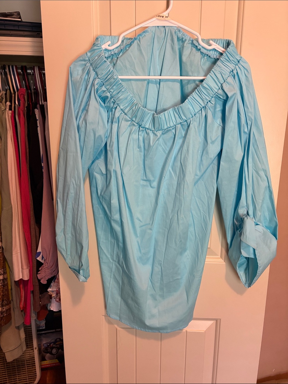 Love in Light Blue Off-Shoulder Ruffle Blouse